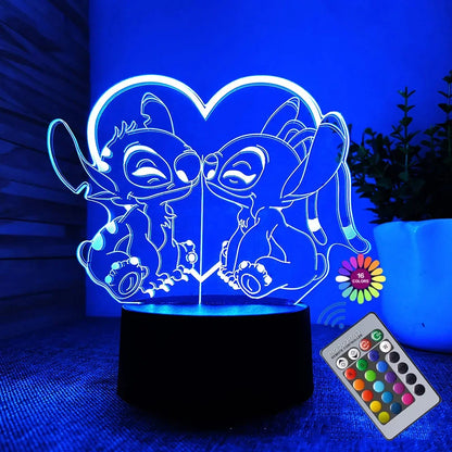 3D Illusion Stitch Night Light with Remote Control and Smart Touch Room Decor Lamp Birthday Valentine's Day Christmas Gifts